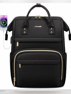 NWT - LOVEVOOK Laptop Backpack for Women,17 Inch, Black and Gold